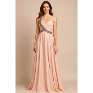 Jovani Blush Pink Jewel Embellished Chiffon Gown Dress